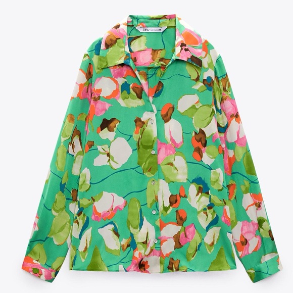 ZARA FLORAL SATIN EFFECT BLOUSE
GREEN/WHITE - Picture 1 of 15